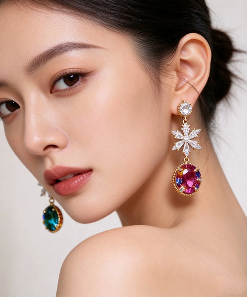 Women's Asymmetrical Drop Earrings Crystal Zircon Design 0