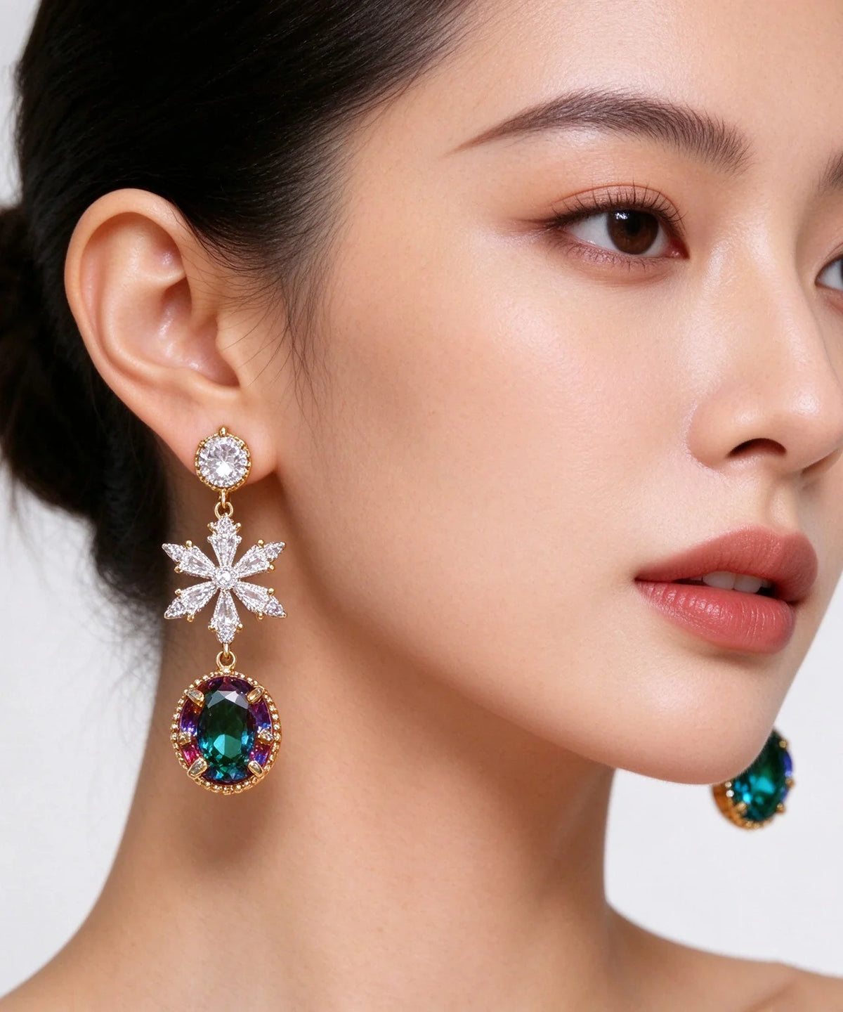 Women's Asymmetrical Drop Earrings Crystal Zircon Design 4