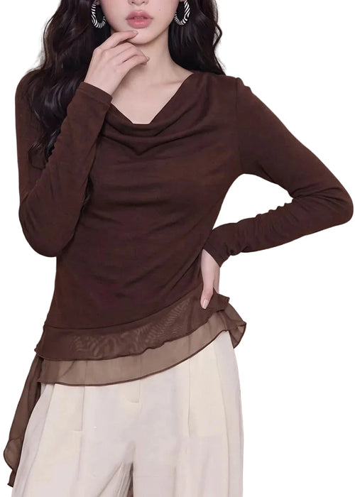 Women's Asymmetrical Long Sleeve Top Patchwork Design for Going Out 0