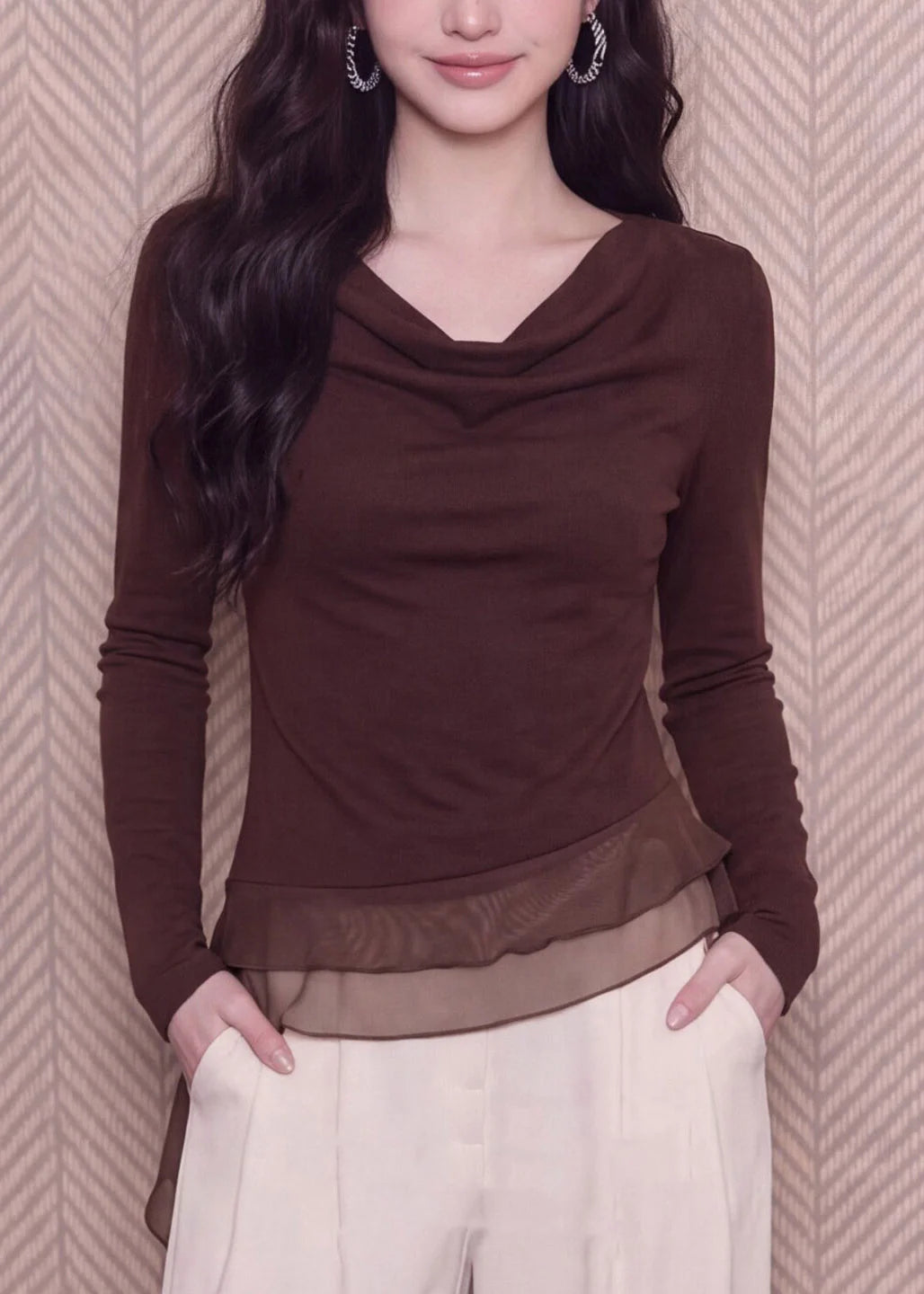 Women's Asymmetrical Long Sleeve Top Patchwork Design for Going Out 1
