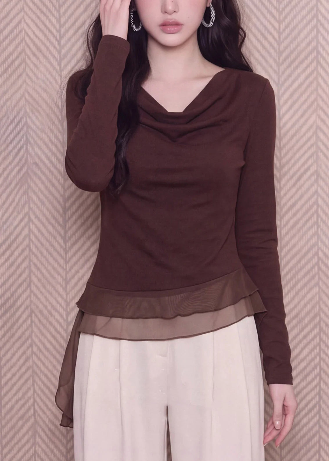 Women's Asymmetrical Long Sleeve Top Patchwork Design for Going Out 3