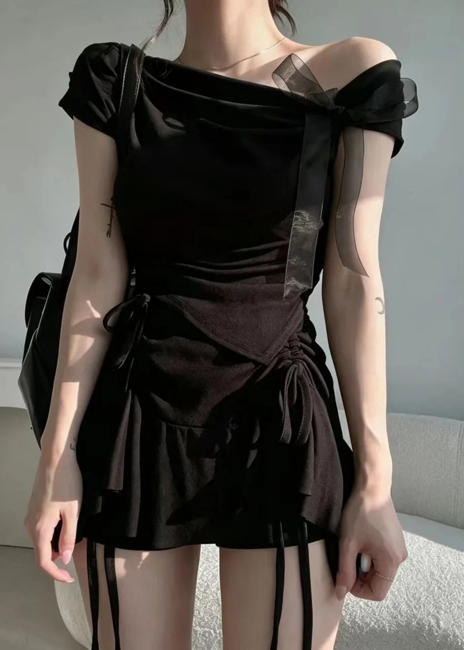 Women's Asymmetrical One Shoulder Shirt with Bow Detail 1