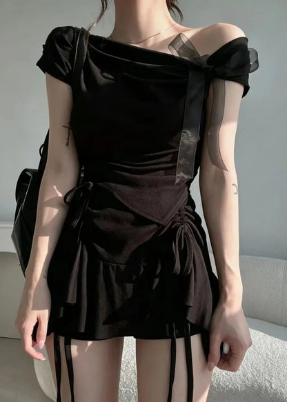 Women's Asymmetrical One Shoulder Shirt with Bow Detail 1