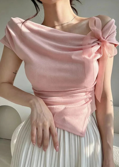 Women's Asymmetrical One Shoulder Shirt with Bow Detail 2