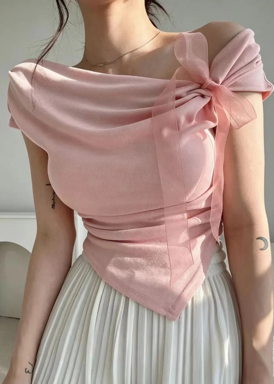 Women's Asymmetrical One Shoulder Shirt with Bow Detail 4
