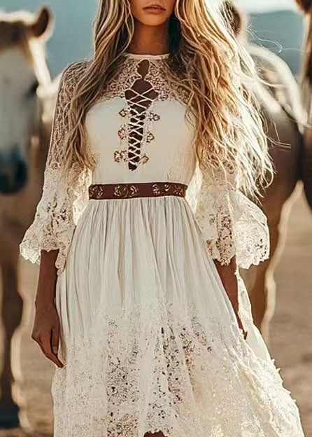 Women's Asymmetrical Patchwork Lace Dress Bohemian Style 3