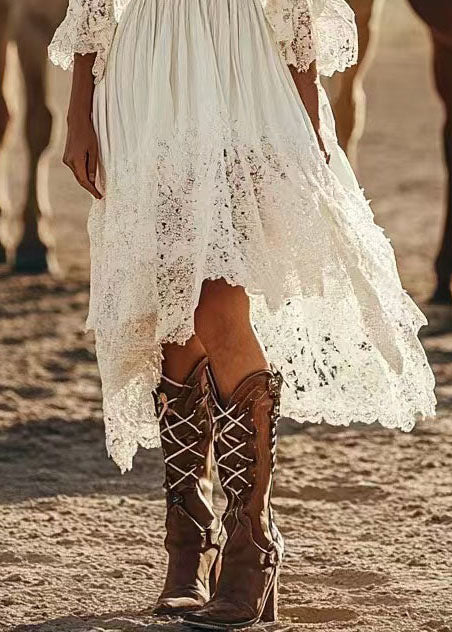 Women's Asymmetrical Patchwork Lace Dress Bohemian Style 4