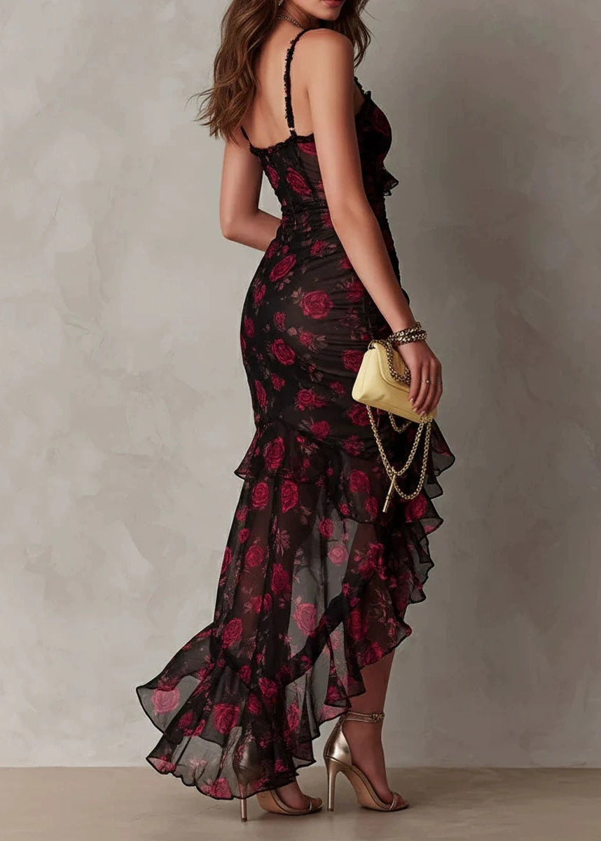 Women's Asymmetrical Ruffled Dress Spaghetti Strap Summer Style 1