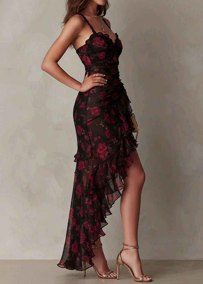 Women's Asymmetrical Ruffled Dress Spaghetti Strap Summer Style 3