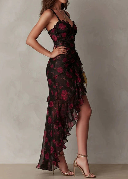 Women's Asymmetrical Ruffled Dress Spaghetti Strap Summer Style 3