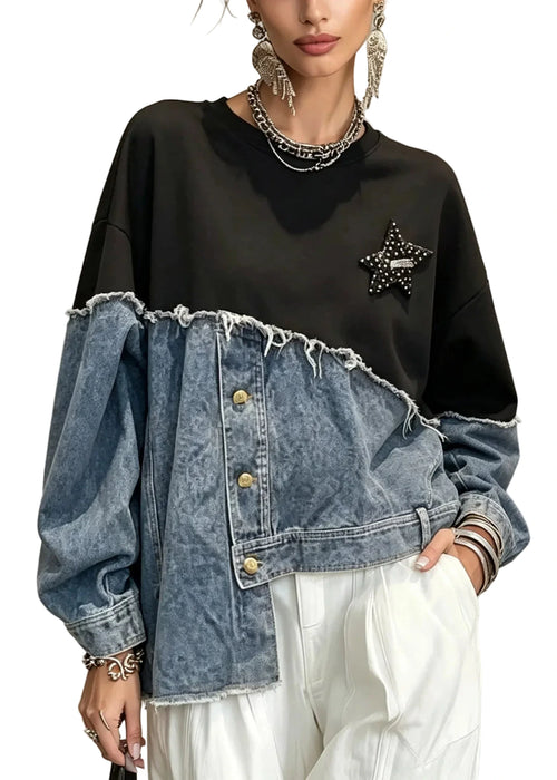 Women's Asymmetrical Sweatshirt with Patchwork Design 0