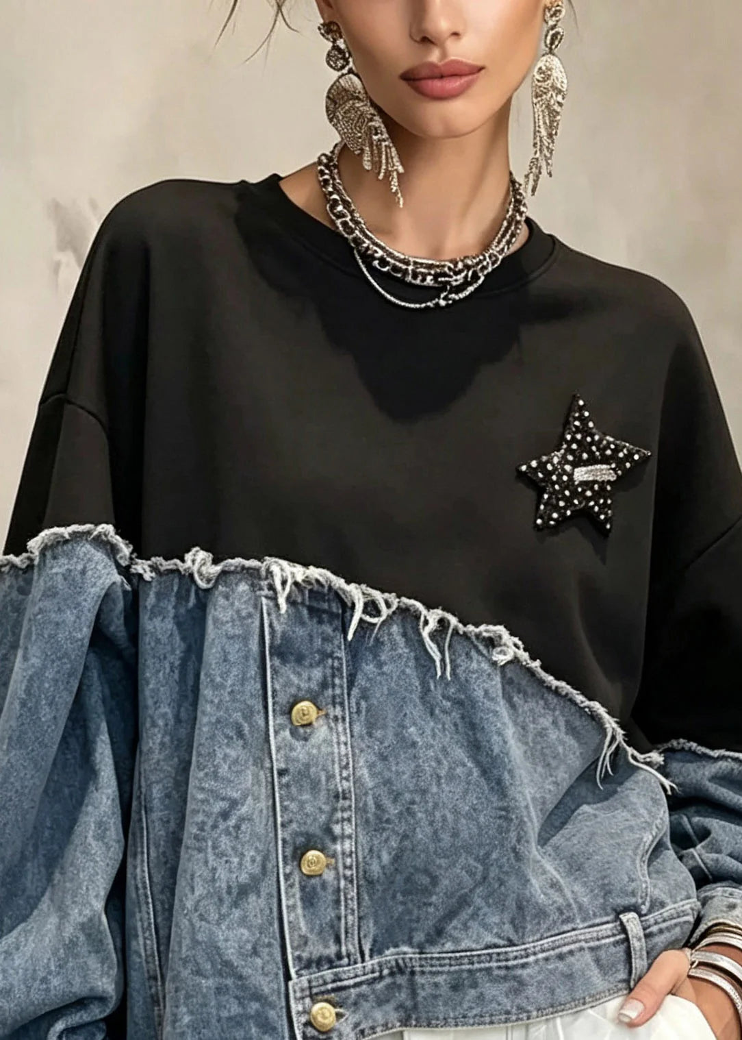 Women's Asymmetrical Sweatshirt with Patchwork Design 1