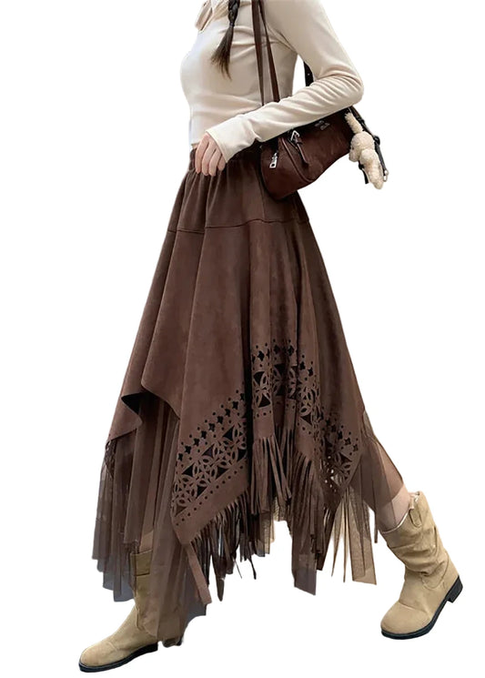 Women's Asymmetrical Tulle Skirt with Patchwork Design 0