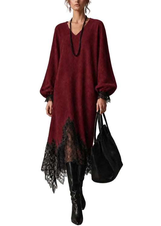 Women's Asymmetrical V Neck Patchwork Dress 0