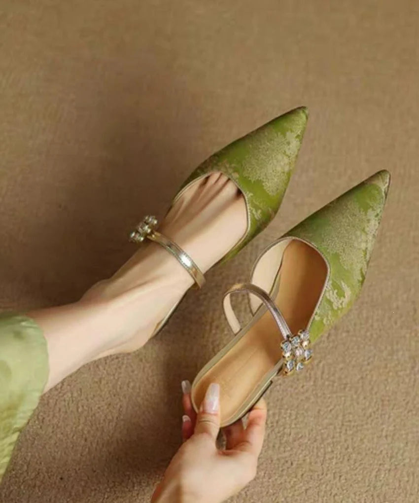 Women's Backless Flats Pointed Toe with Rhinestone Buckle Strap 0