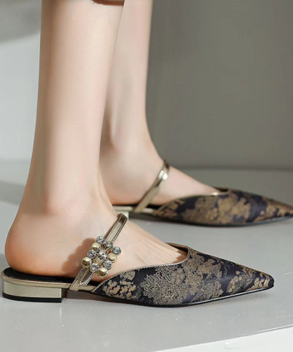 Women's Backless Flats Pointed Toe with Rhinestone Buckle Strap 1