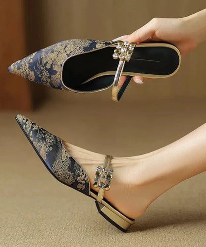 Women's Backless Flats Pointed Toe with Rhinestone Buckle Strap 3