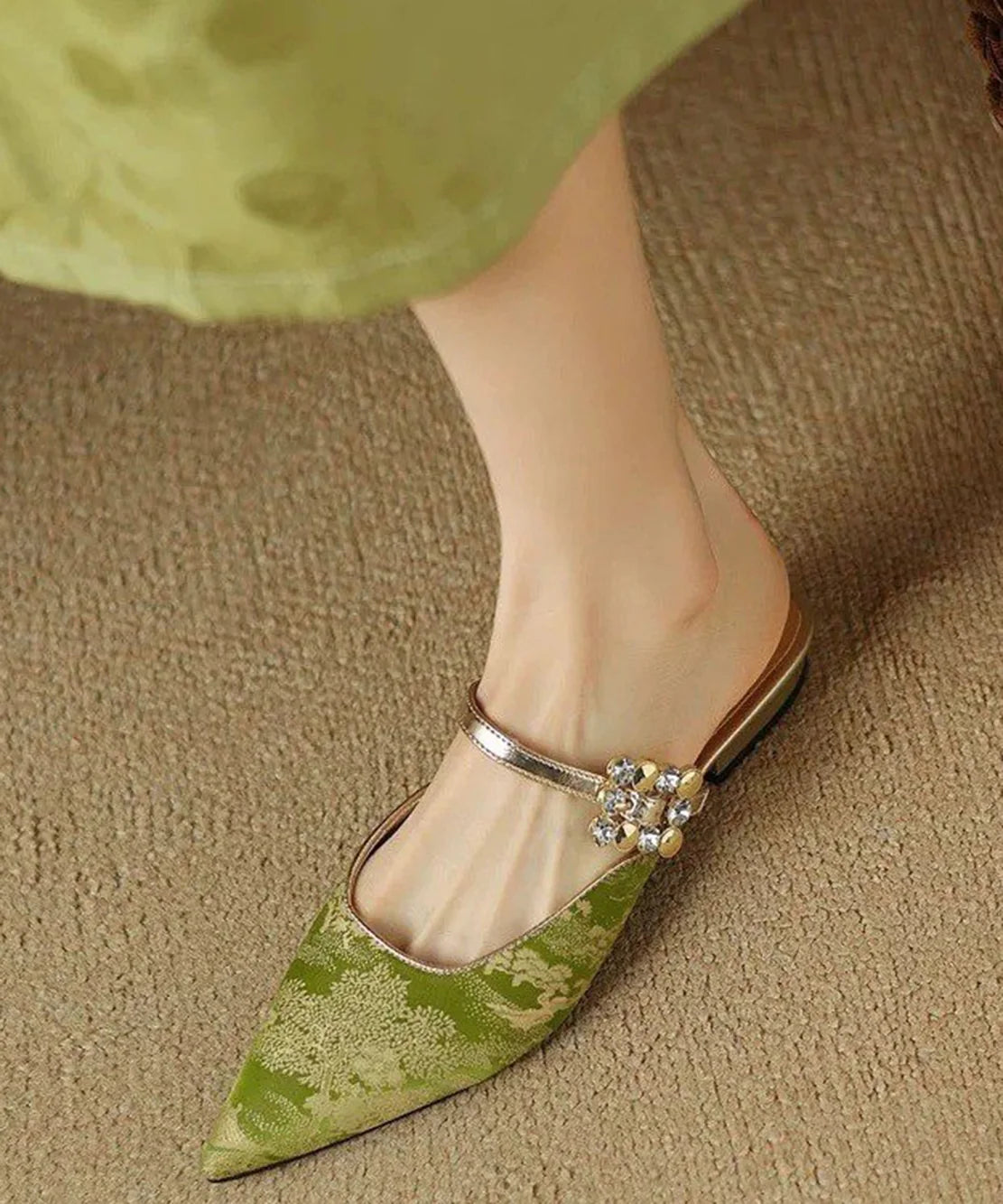 Women's Backless Flats Pointed Toe with Rhinestone Buckle Strap 4