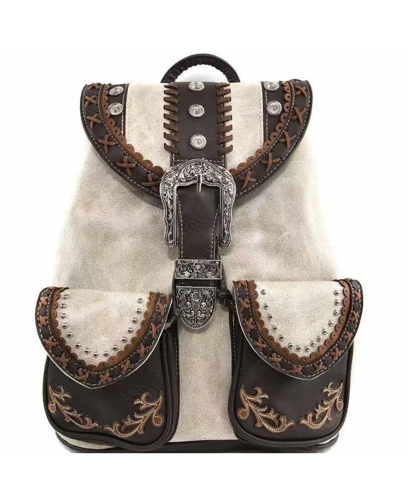 Women's Backpack Patchwork Rivet Design 0