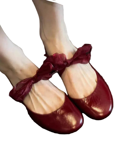 Women's Ballet Flats Round Toe with Ribbon Detail 0