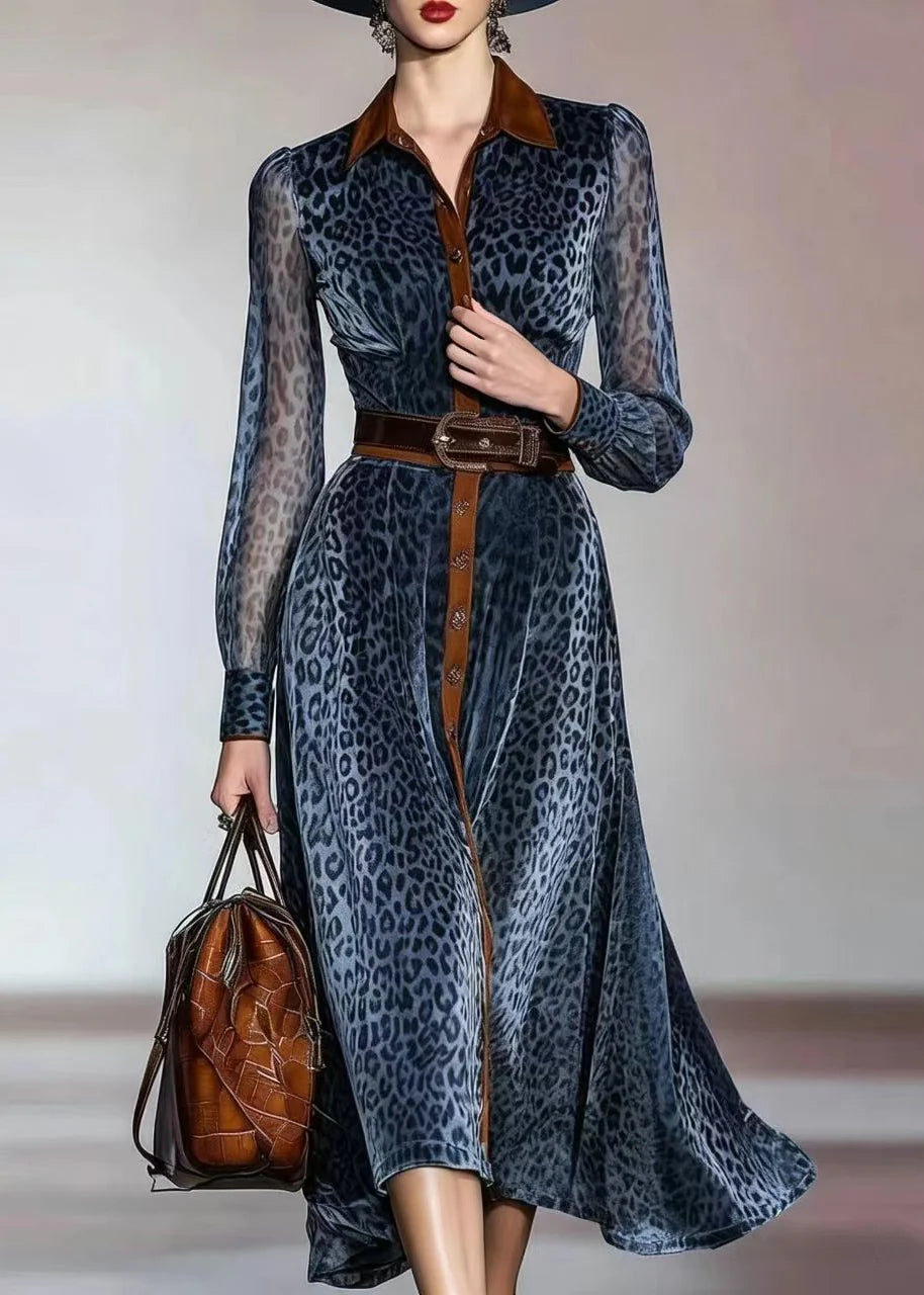 Women's Belted Dress Leopard Print Patchwork Style 1