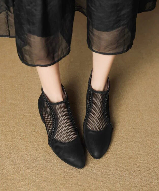 Women's Black Ankle Boots Chunky Hollow Out Design 3