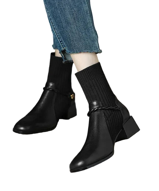 Women's Black Ankle Boots Splicing Design for Casual and Chic Style 0