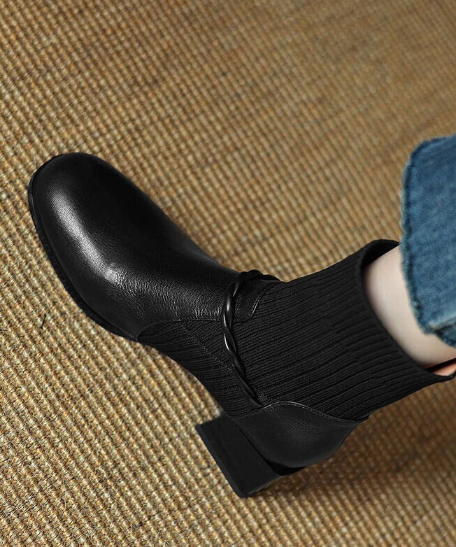 Women's Black Ankle Boots Splicing Design for Casual and Chic Style 1