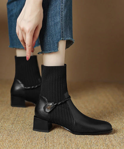 Women's Black Ankle Boots Splicing Design for Casual and Chic Style 2