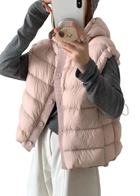 Women's Black Gilet Vest Hooded Casual Winter Style 0