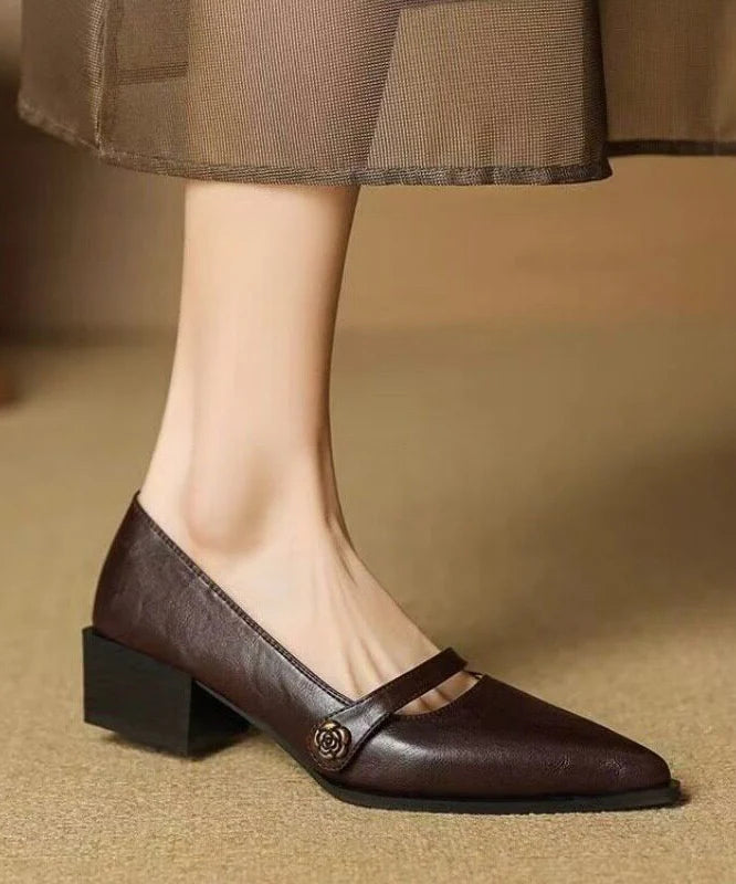 Women's Black Pumps Chunky High Heel Pointed Toe 1