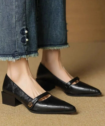 Women's Black Pumps Chunky High Heel Pointed Toe 2