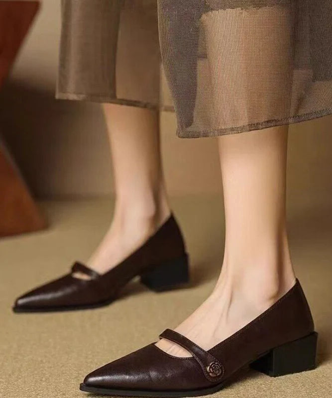 Women's Black Pumps Chunky High Heel Pointed Toe 3
