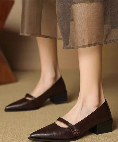 Women's Black Pumps Chunky High Heel Pointed Toe 3