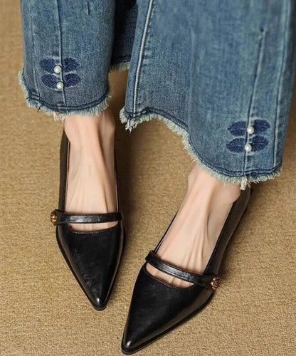 Women's Black Pumps Chunky High Heel Pointed Toe 4