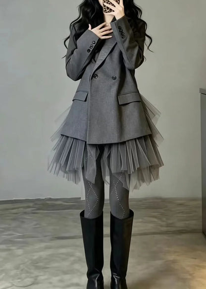 Women's Blazer Jacket Patchwork Tulle Layered Style 1