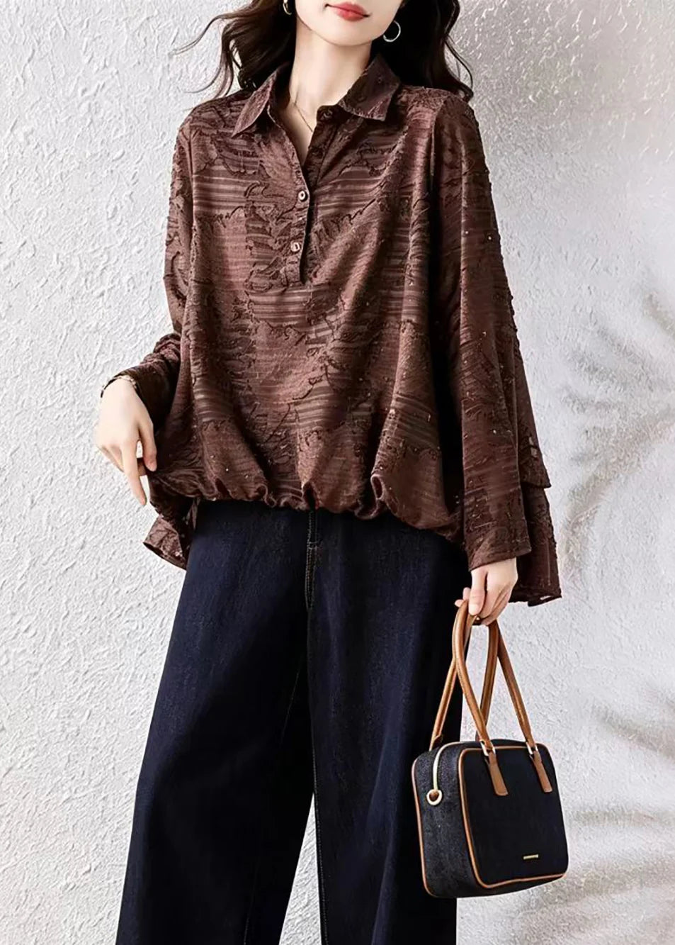 Women's Blouse Asymmetrical Turn-Down Collar with Rhinestone Detail 1