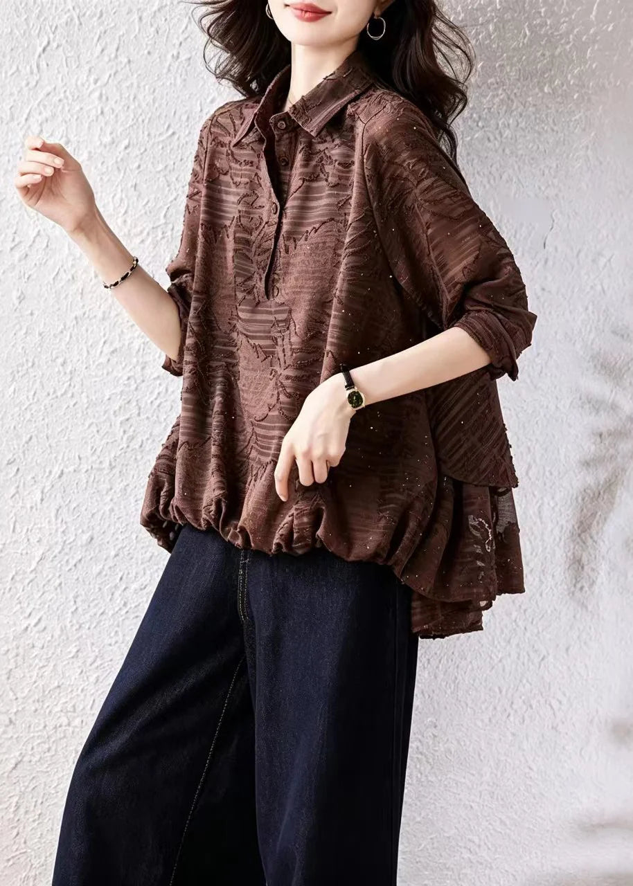 Women's Blouse Asymmetrical Turn-Down Collar with Rhinestone Detail 2
