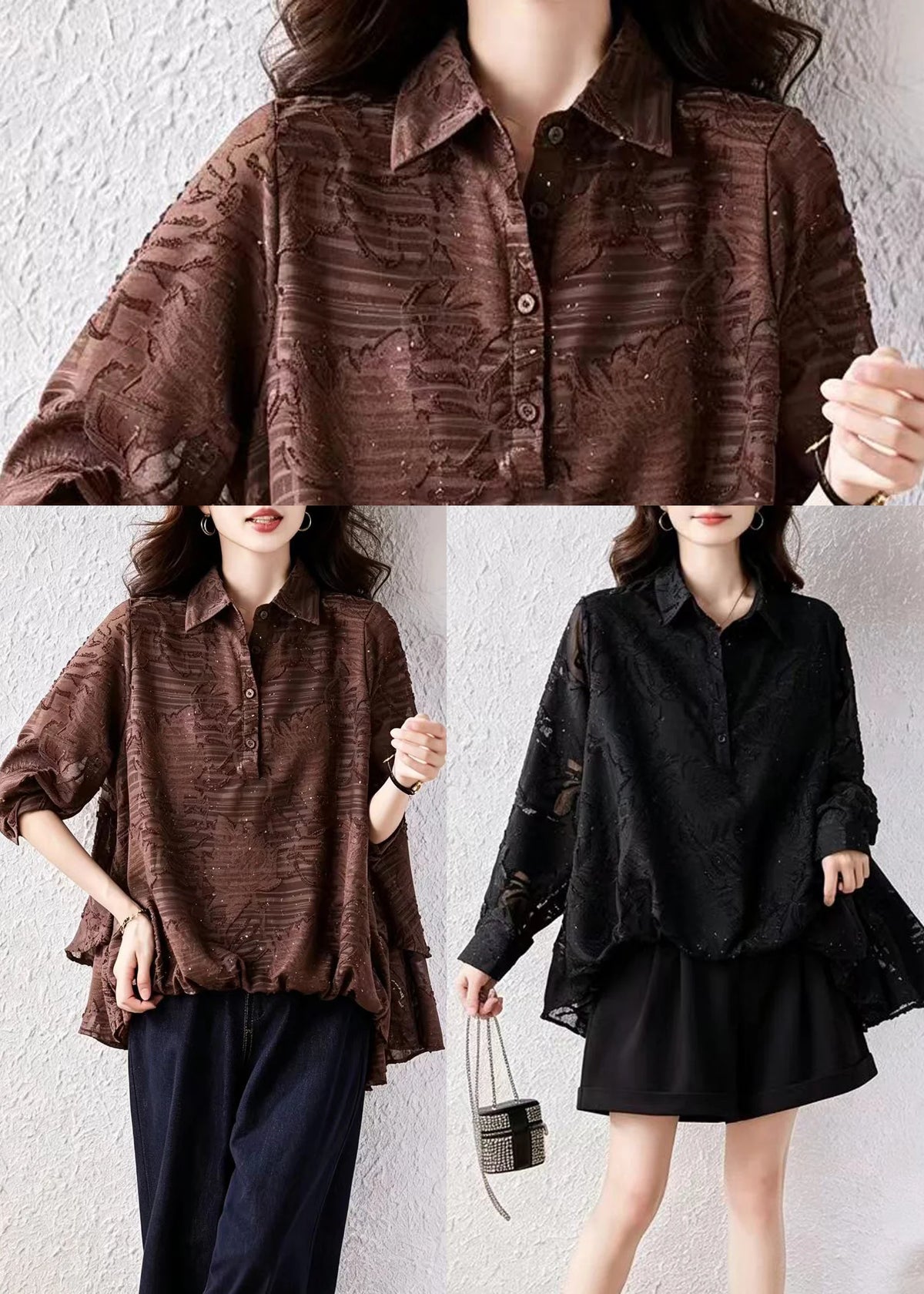 Women's Blouse Asymmetrical Turn-Down Collar with Rhinestone Detail 4