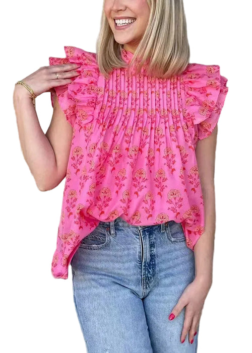 Women's Blouse Butterfly Sleeve Wrinkled Print 1