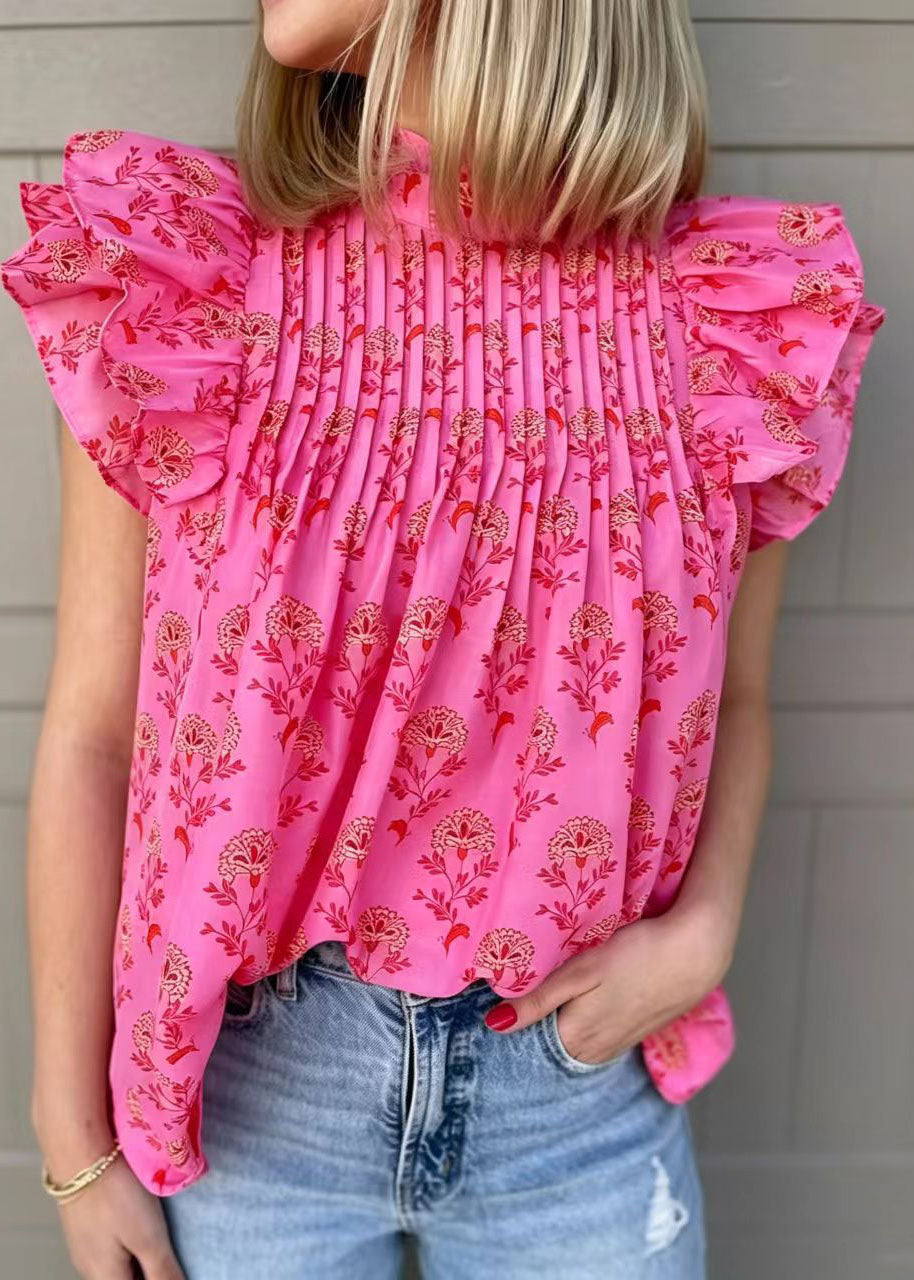 Women's Blouse Butterfly Sleeve Wrinkled Print 3