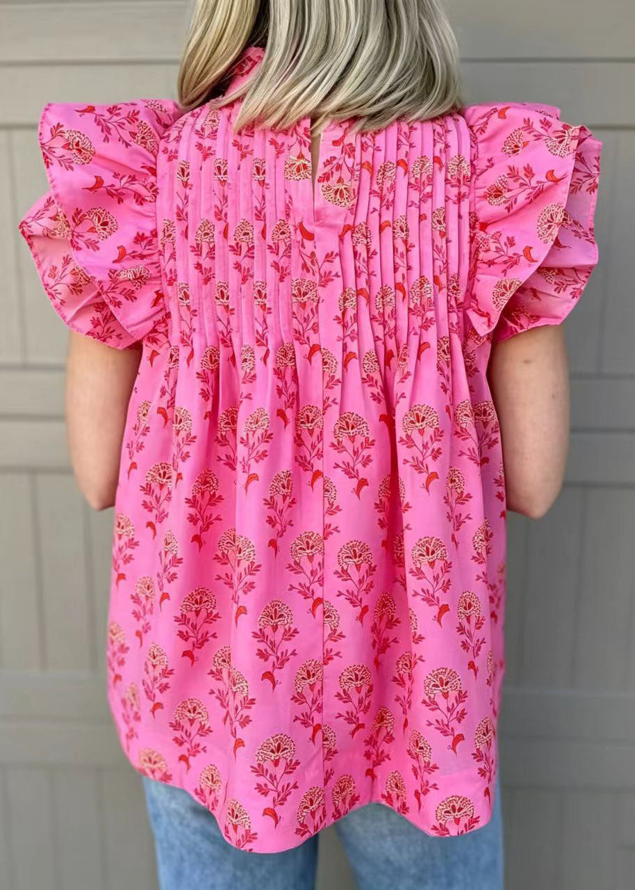Women's Blouse Butterfly Sleeve Wrinkled Print 4