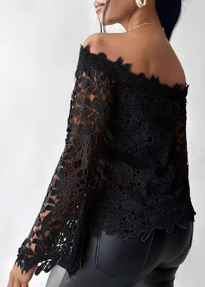 Women's Blouse Flare Sleeve Slash Neck Lace Top 3