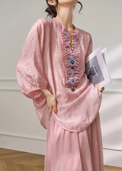 Women's Blouse Lantern Sleeve Nail Bead Detail 1