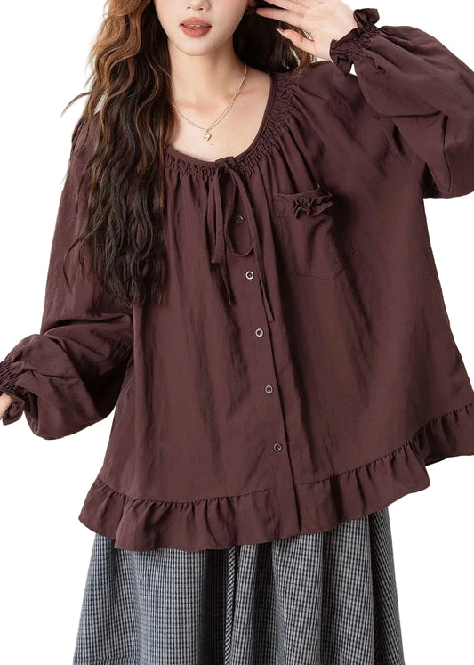 Women's Blouse Lantern Sleeve Tie Detail 0
