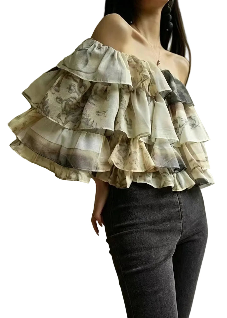 Women's Blouse Layered Print Slash Neck 0
