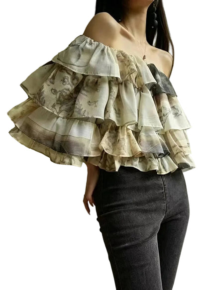 Women's Blouse Layered Print Slash Neck 0
