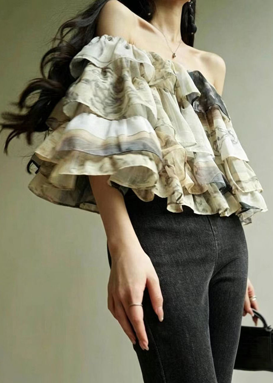 Women's Blouse Layered Print Slash Neck 1