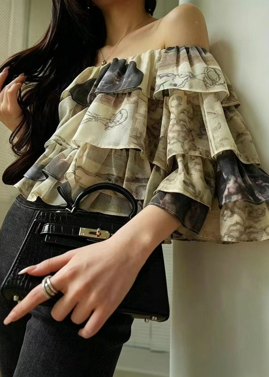 Women's Blouse Layered Print Slash Neck 3