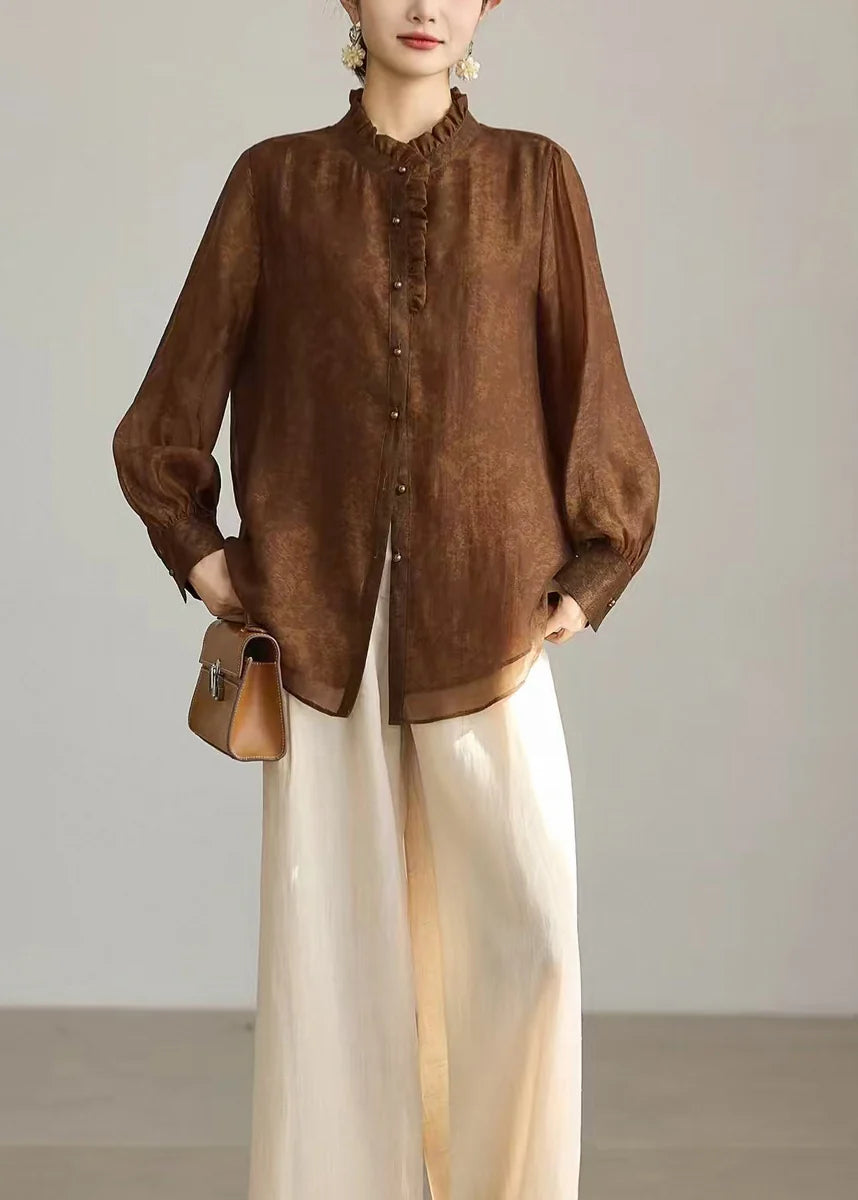 Women's Blouse Long Sleeve Stand Collar Ruffled 3